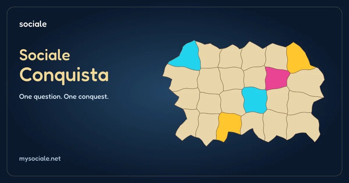 Sociale Conquest trivia conquest game: a map of territories with coloured kingdoms