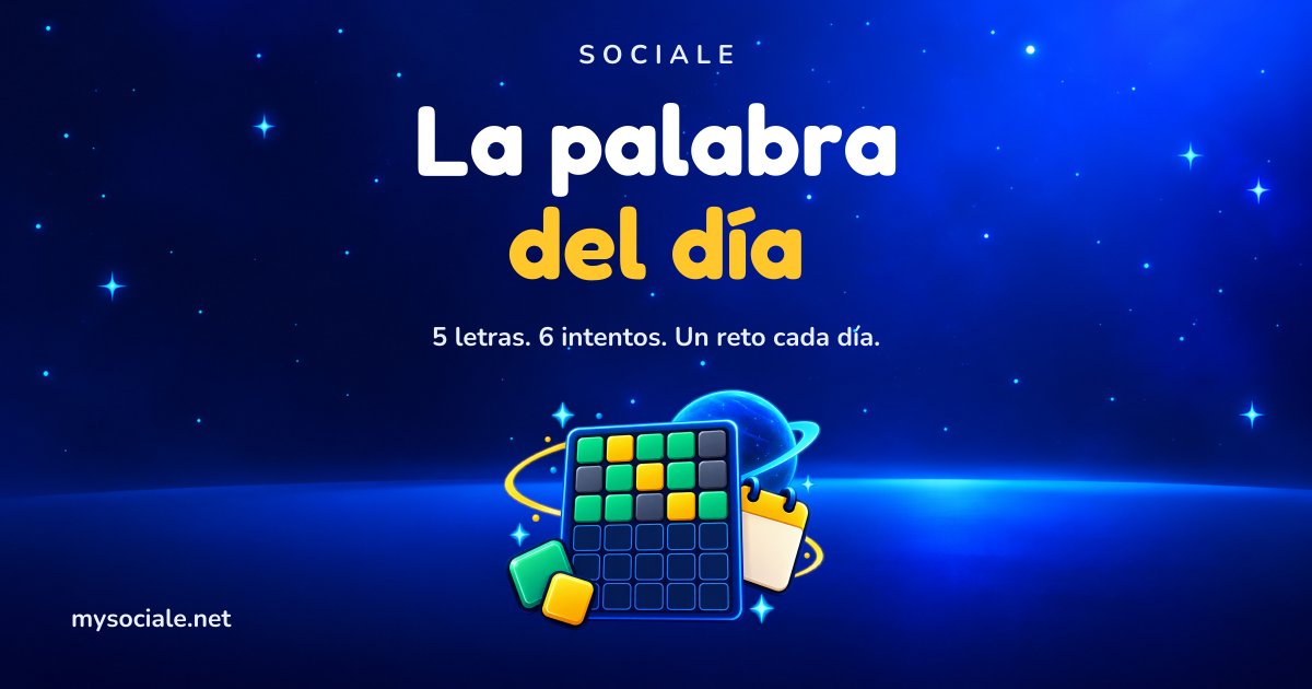 La palabra del día de Sociale, Wordle en español: tablero de 5 casillas por fila en verde, amarillo y gris junto a un calendario