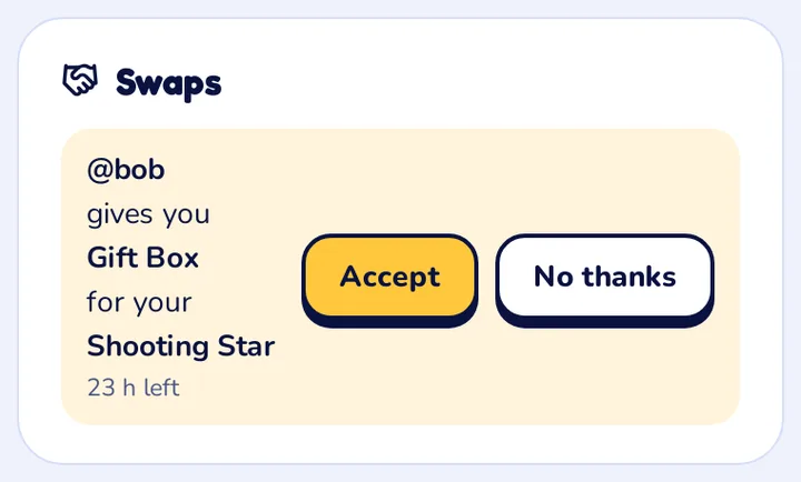 Uno scambio ricevuto, con Accept e No thanks