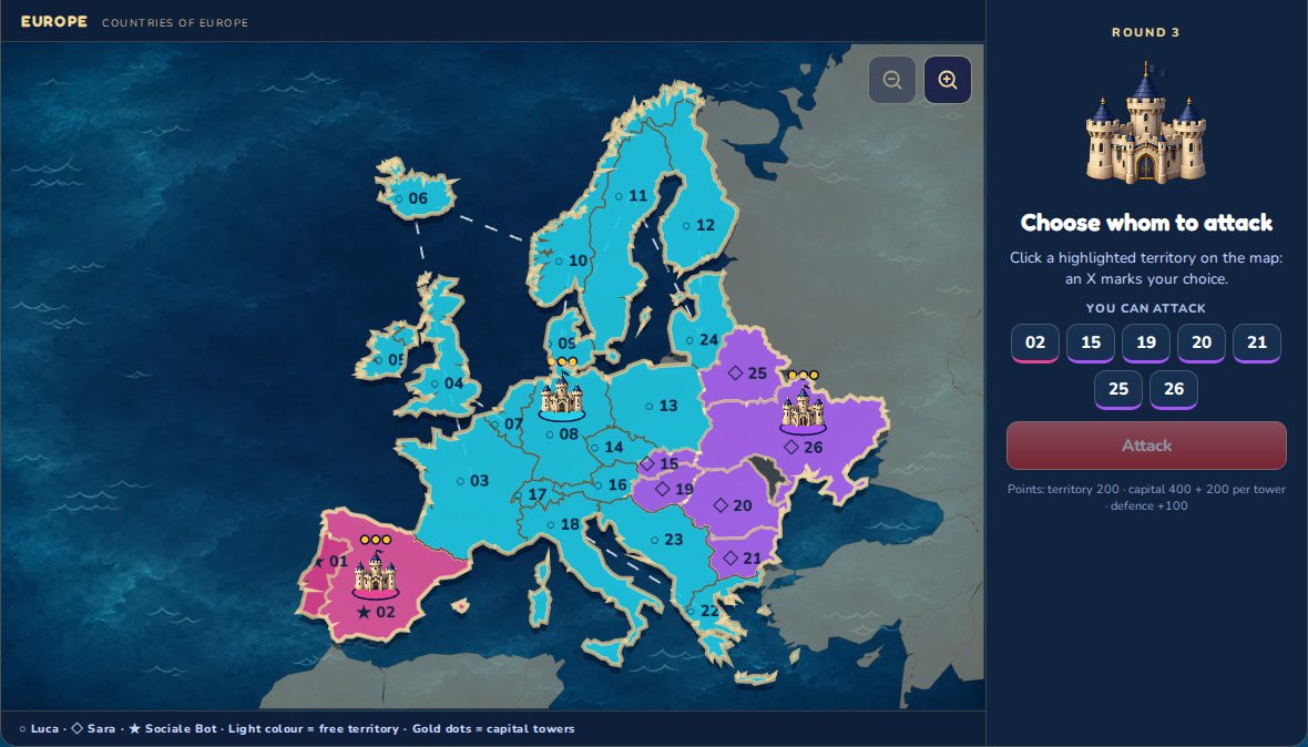 The war: choose a rival territory that borders your kingdom