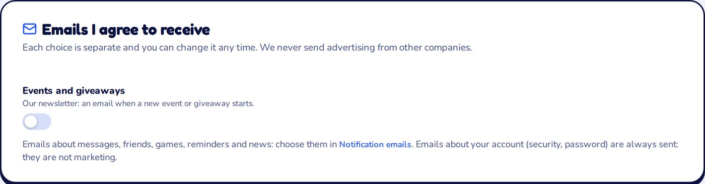 The Events and giveaways switch for the newsletter