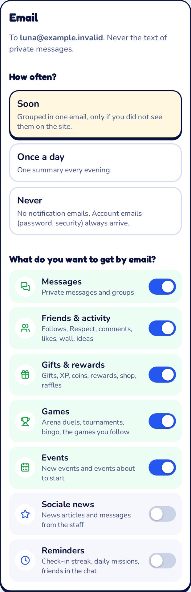 The Email section on a phone