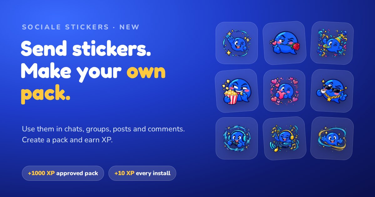 Sociale stickers: send them and make your own pack