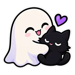 Ghost hugging cat sticker