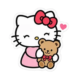 Kitty hugging teddy sticker