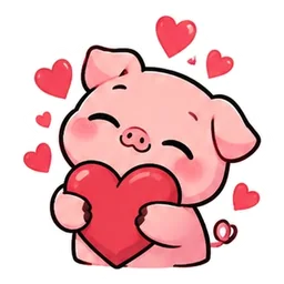 Pig hugging heart sticker